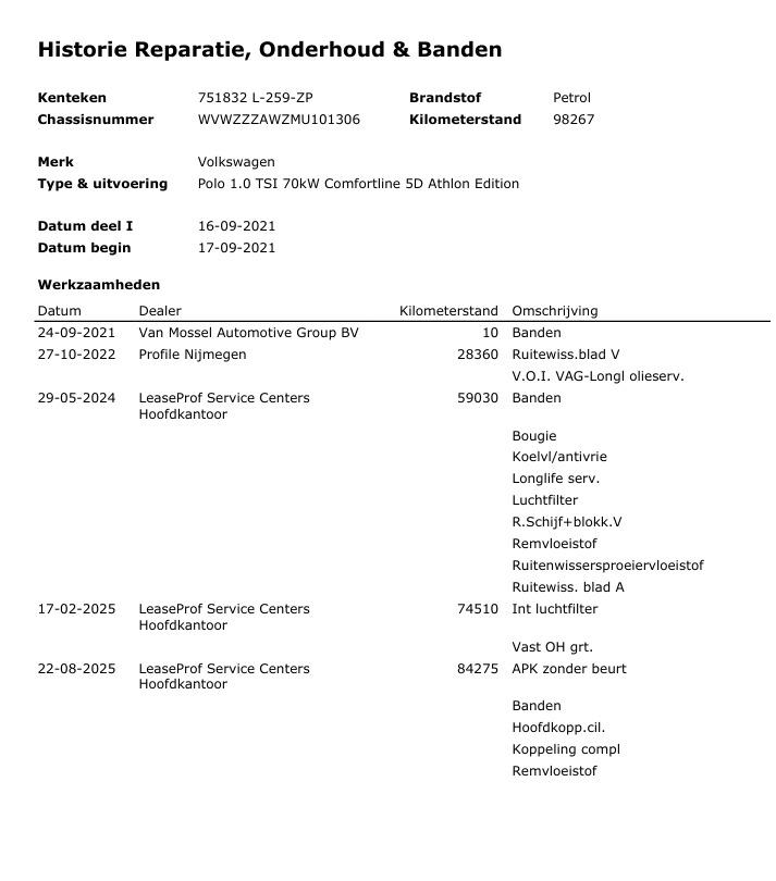 Onderhoudshistorie